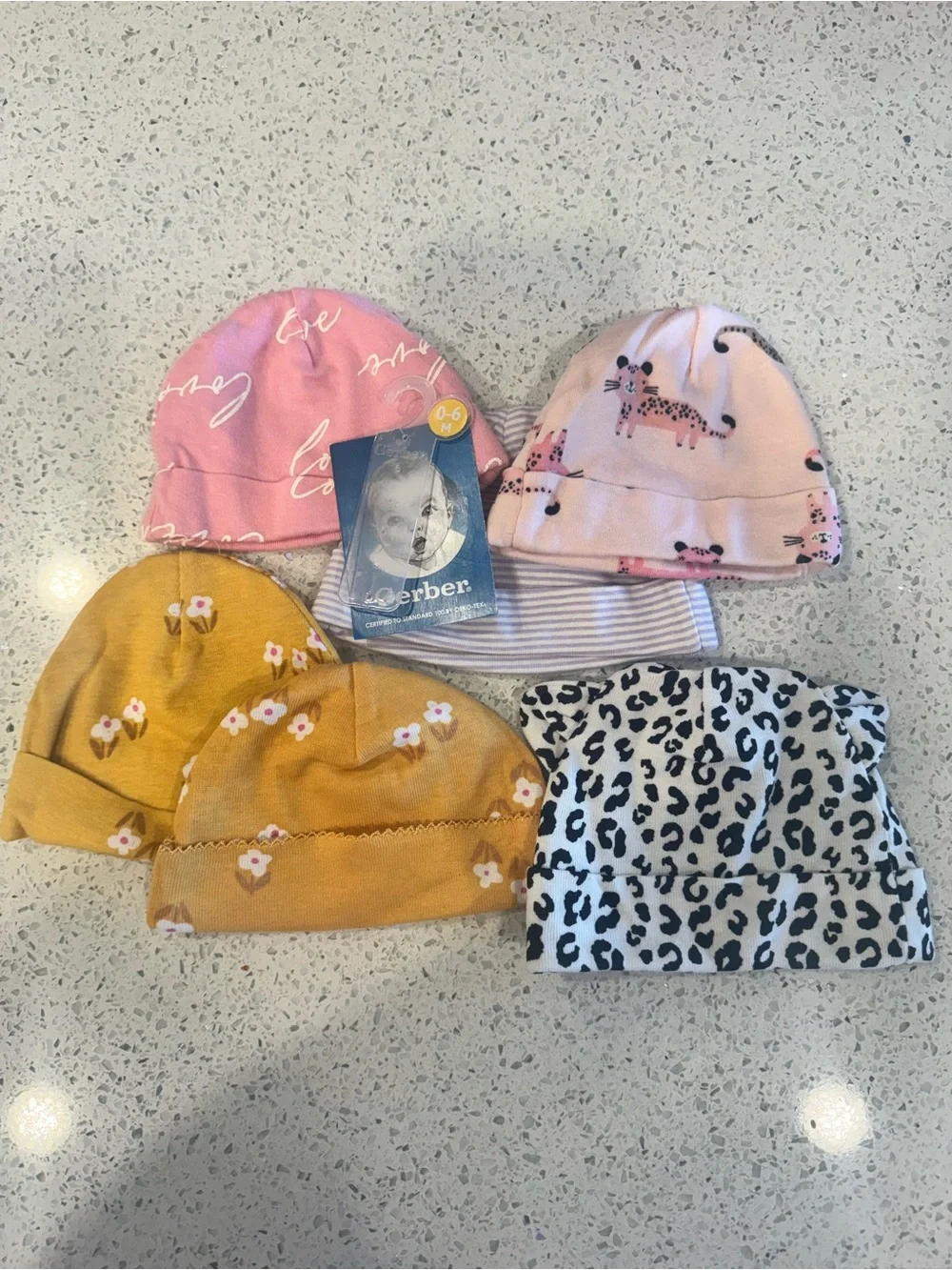 Gerber Baby 5-Pack Knit Beanies - Pink, Yellow, White, Black